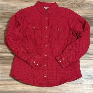 LL Bean Shacket Women Medium Red Checkered Flannel Shirt Jacket Cotton Lined
